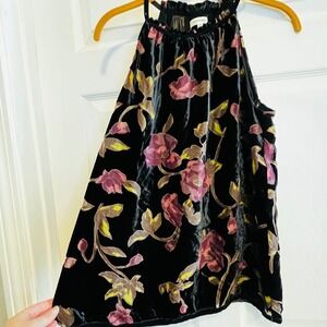 MAX STUDIO Velvet Floral Halter Neck Tank Top Womens Black Size M a WhimsyGoth